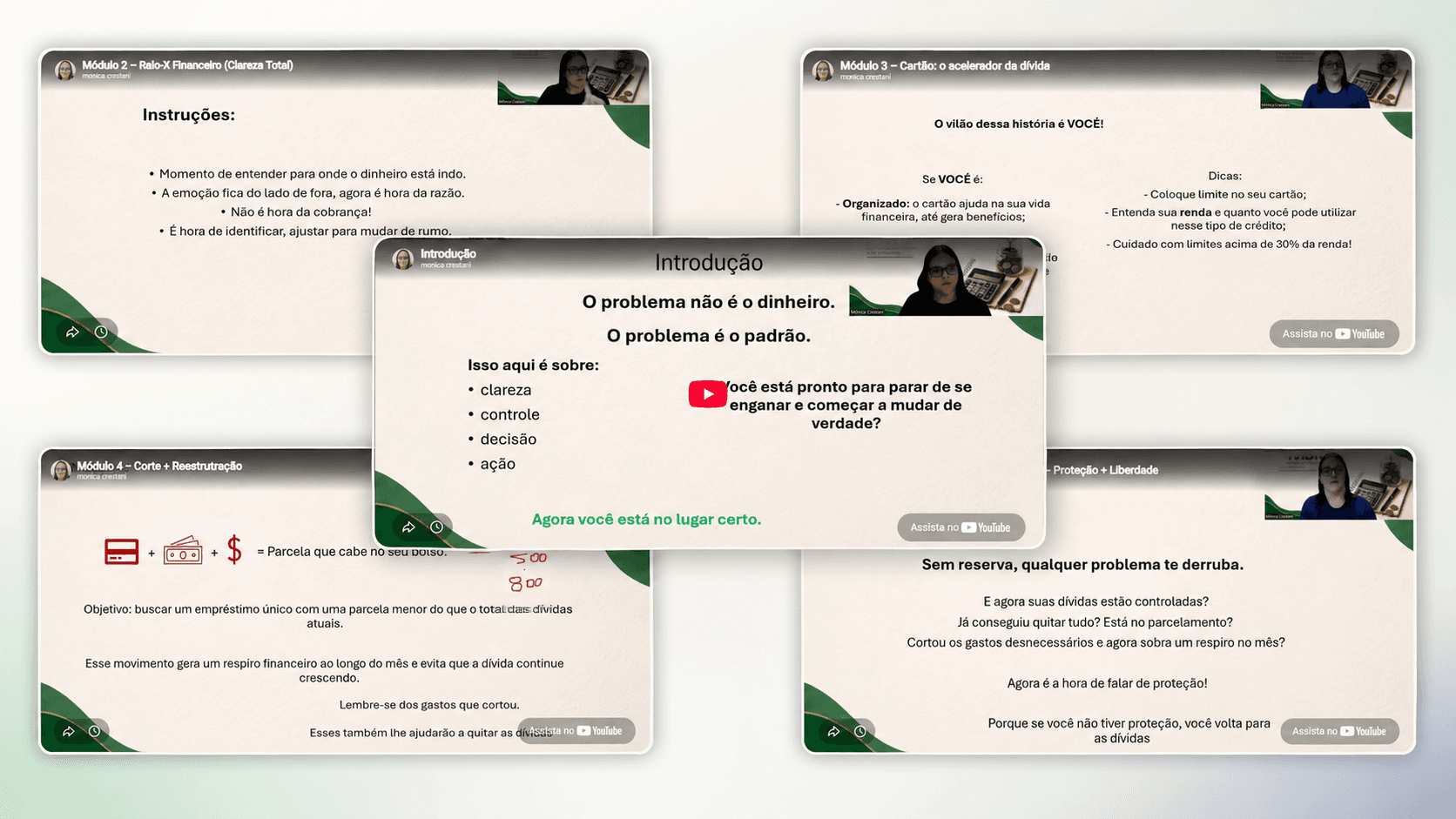 Cenas reais das videoaulas do Curso Saia das Dívidas em 5 Passos da Finávia